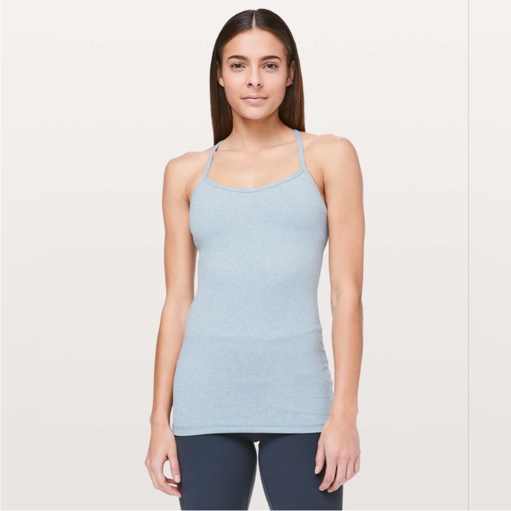 🩵Lululemon Power Y Tank Top *Luon Heathered Blue Cast Sz 6 EUC